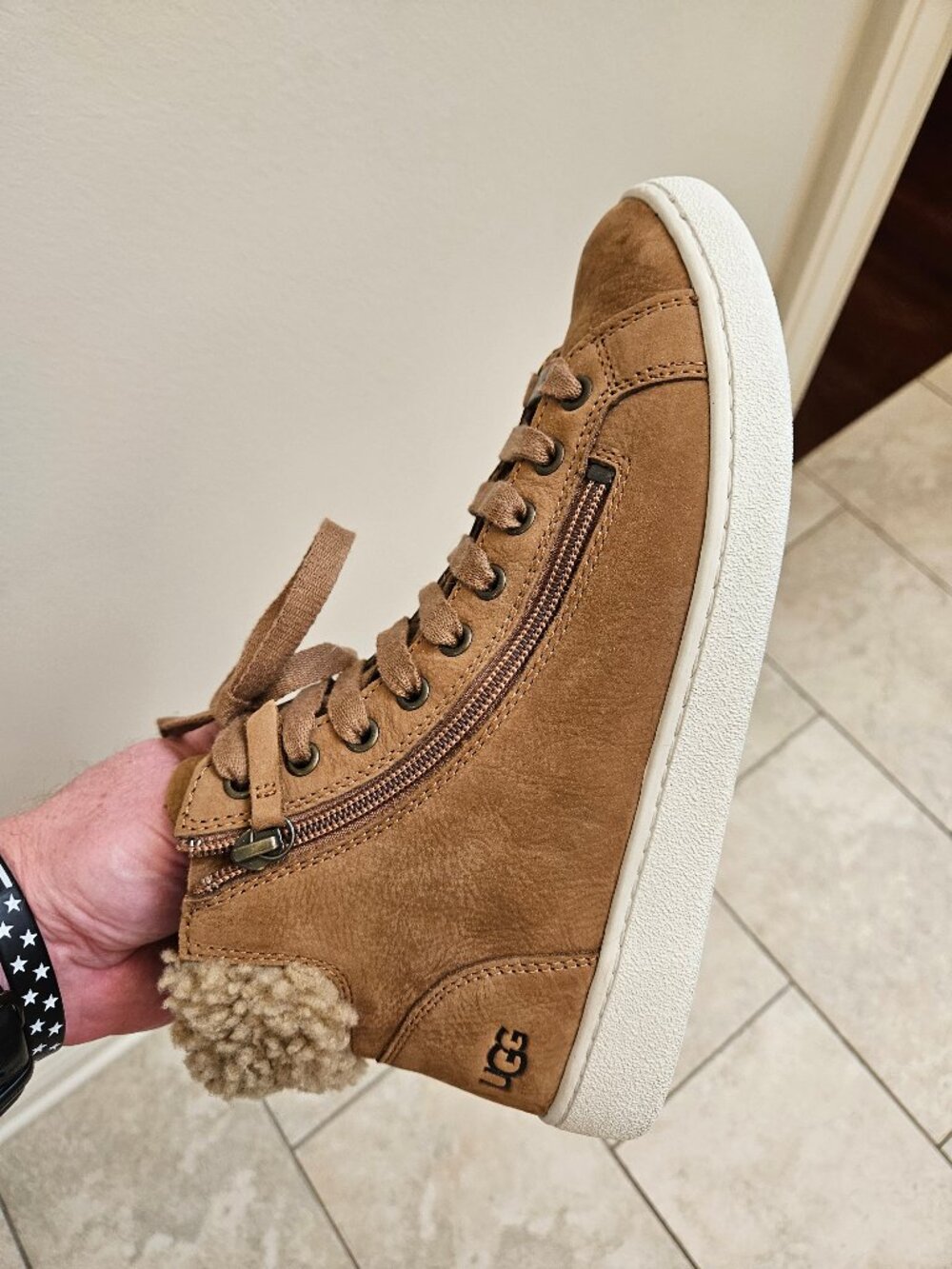 UGG Women's Olive Shearling-Lined Nubuck Leather Sneaker Boot, Tan, Sz 10 - Picture 13 of 16